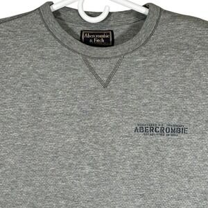 Abercrombie & Fitch Mens XL Gray Waffle Knit Thermal Long Sleeve Shirt Logo